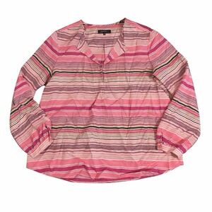 Lafayette 148 NY  Silk  Stripe Tunic SZ 12/L  Pink Long Sleeve Pull Over Spring